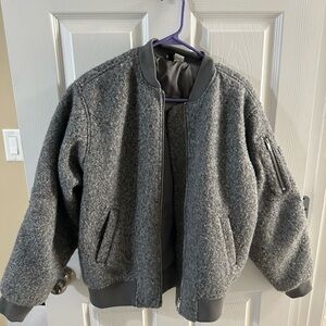 H&M Gray Bomber Jacket with Ribbed Collar and Cuffs